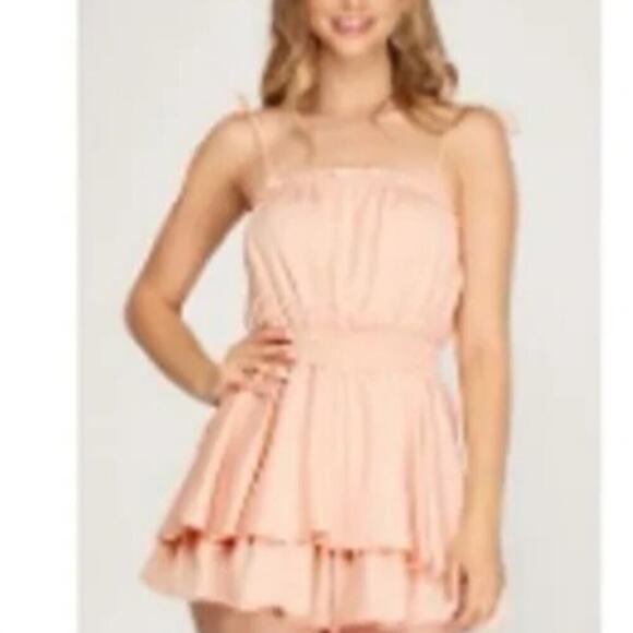 173 SHE & SKY PINKY/PEACH RUFFLE ROMPER - Picture 8 of 8